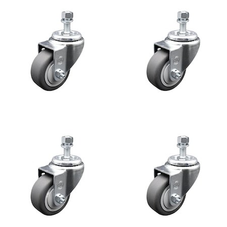 Service Caster 3.5 Inch SS Thermoplastic Rubber Wheel Swivel 1/2 Inch Threaded Stem Caster Set SCC-SSTS20S3514-TPRB-M1215-4